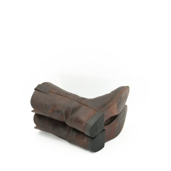 Brown Cowboy Boots Size 10 JUSTIN Vintage Leather Mid Calf Flat Western Boots - Picture 3 of 11